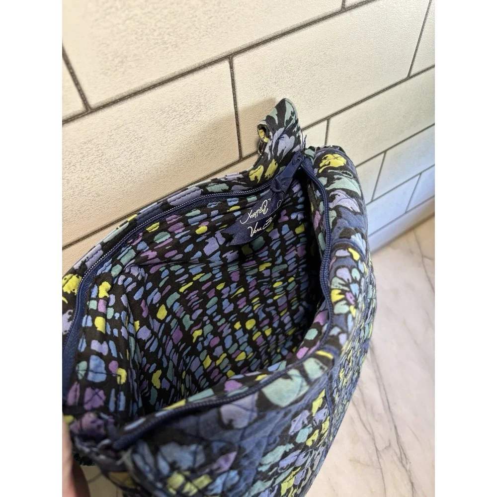 Vera Bradley Quilted Crossbody Messenger Bag Blue Purple Floral Adjustable Strap